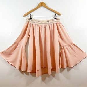 Blu Pepper Boho Top Bell Sleeve Off Shoulder Crotchet High Low Flowy Fairy